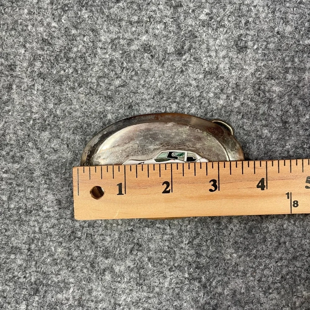 Vintage Belt Buckle Silver Toned White Corvette C3 Stingray Oval Muscle Car